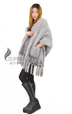 【CX-B-M-25C 宝蓝水貂毛手工编织女士皮草披肩 皮草批发】价格,厂家,图片,围巾,桐乡市诚兴皮草制品-
